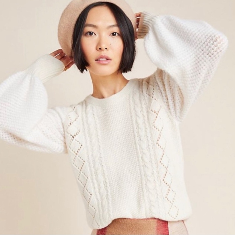 Anthropologie Elizabeth Pointelle Wool Sweater